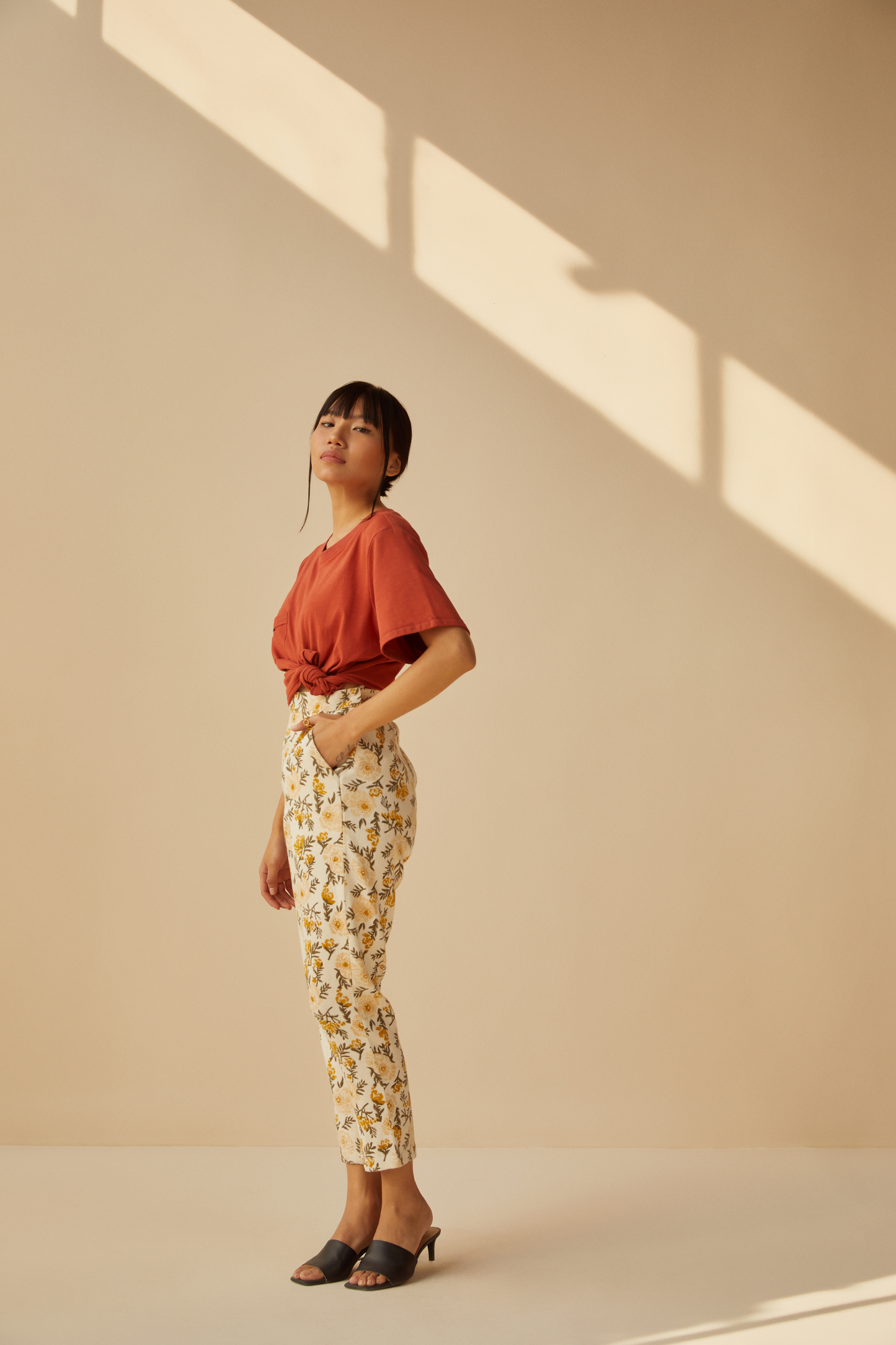 Sunshine Poppy handwoven organic cotton trousers