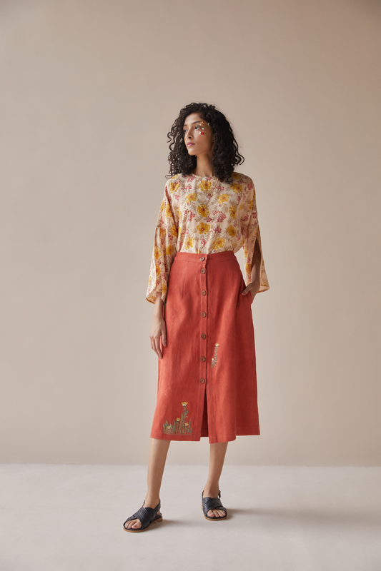 the bloom handwoven organic cotton skirt with pockets