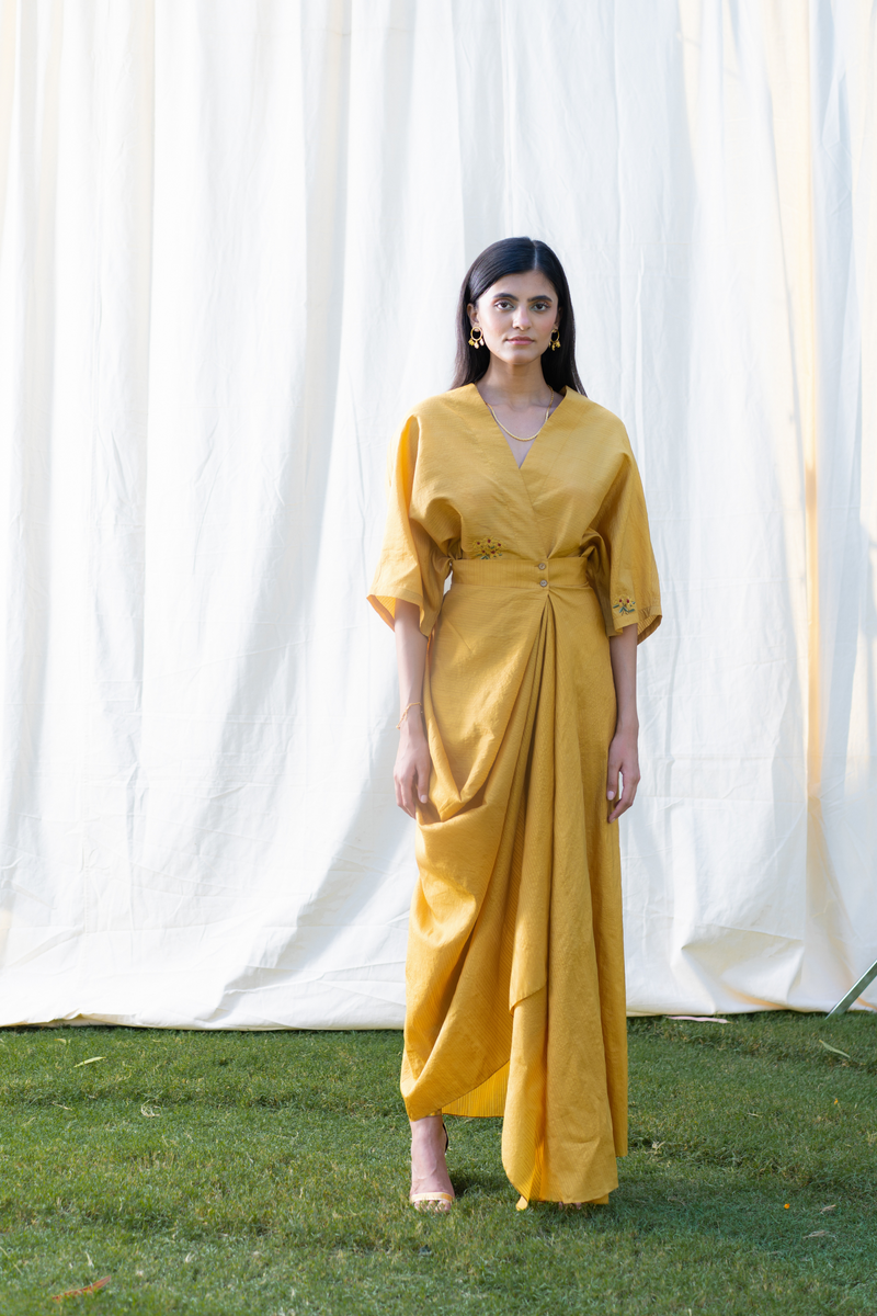 The Golden silk top and drape skirt set