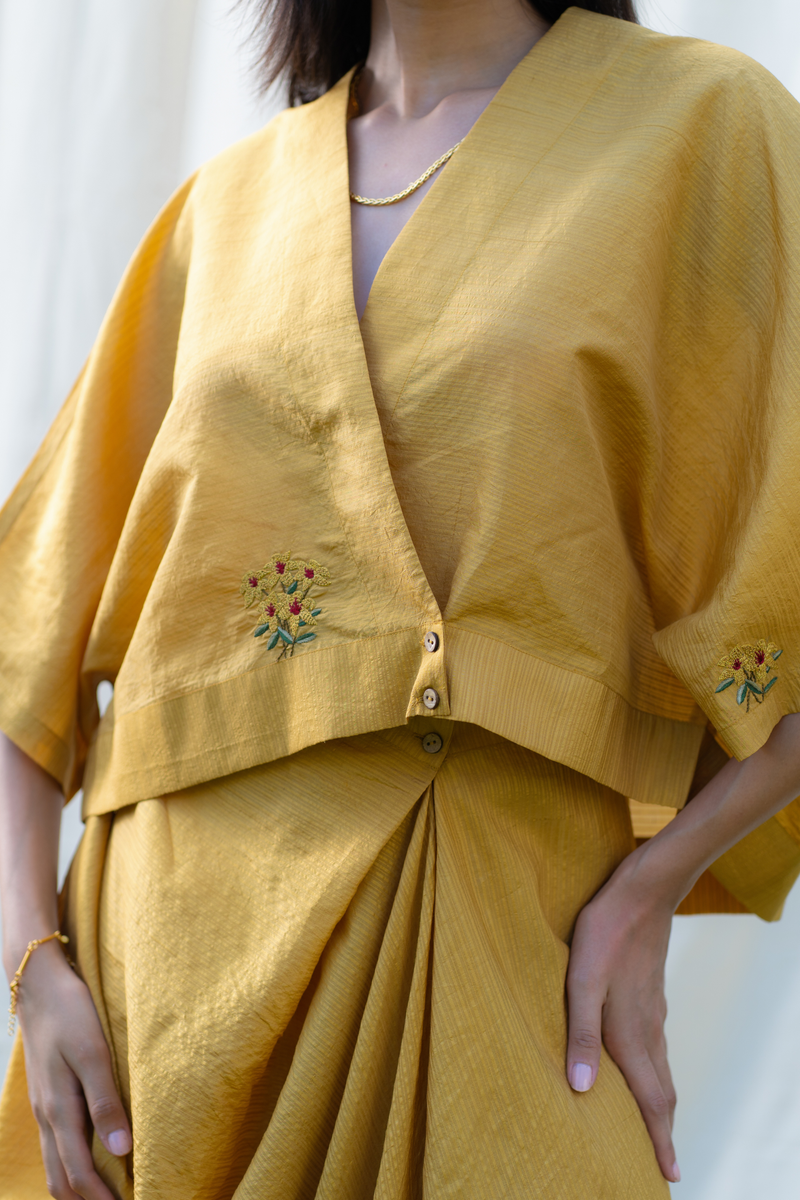 The Golden silk top and drape skirt set