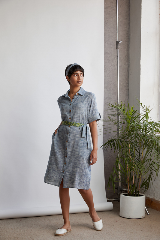 Weaved organic cotton shirt dress