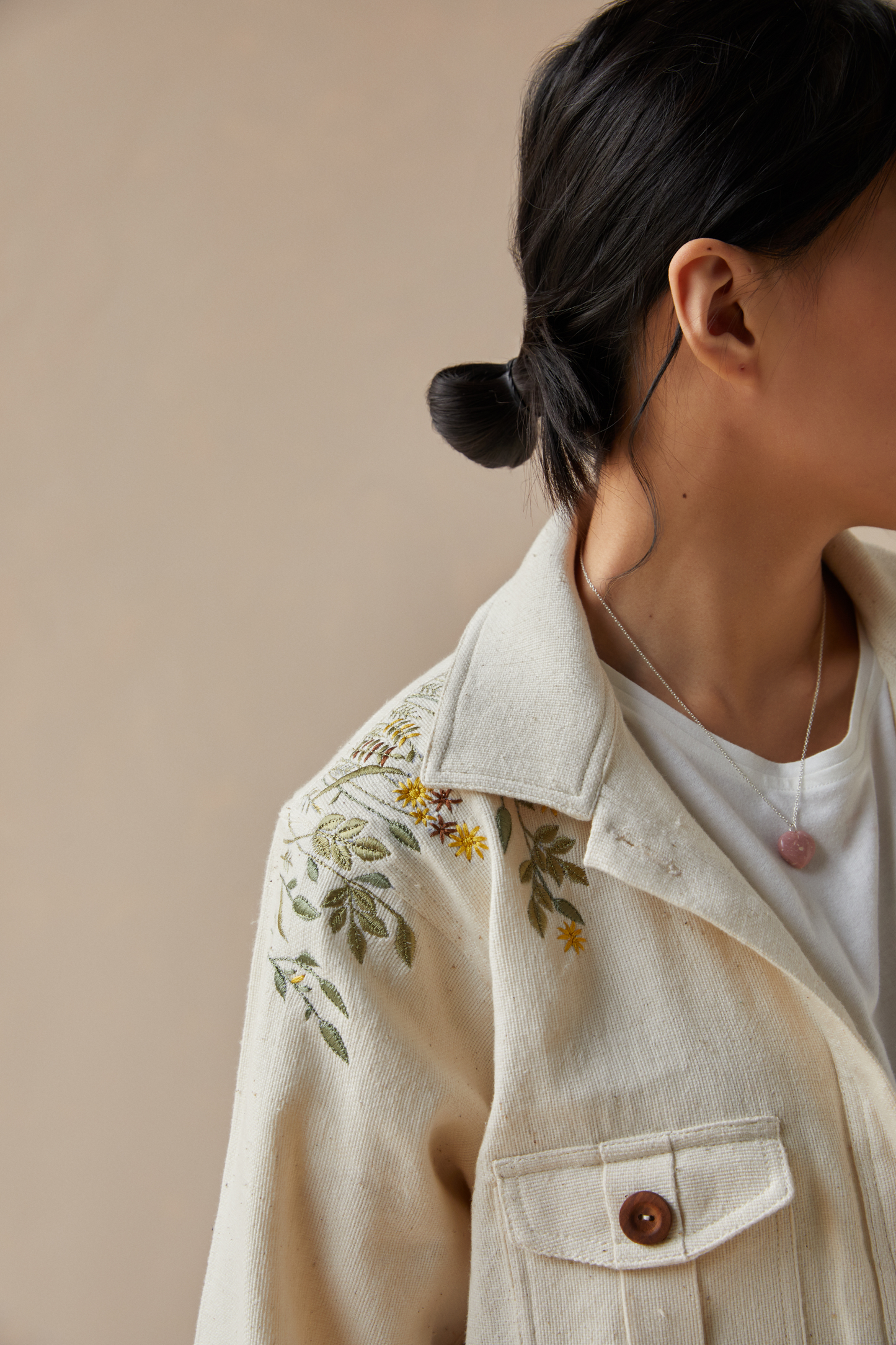 Wildflower Oasis handwoven organic cotton crop jacket
